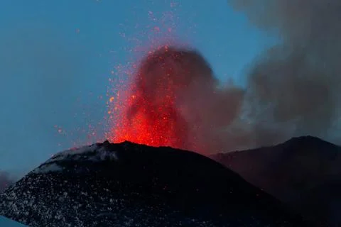 Eruption of the volcano "etna" in sicily, italy Stock Photos