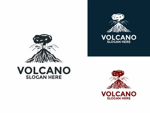 Eruption Volcano Mountain logo vector, Mountain Volcano logo design template Stock Illustration