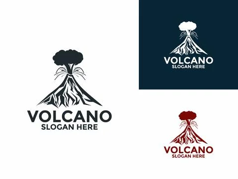 Eruption Volcano Mountain logo vector, Mountain Volcano logo design template Stock Illustration