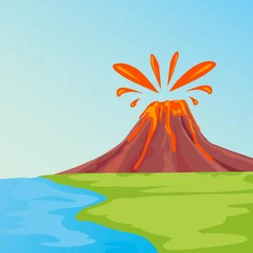 The eruption of a volcano on a river Stock Illustration