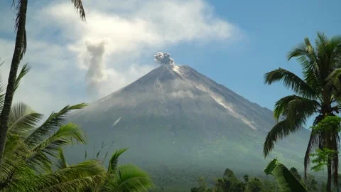 Eruption of Volcano Semeru on the island of Java. The volcano emits ash and Stock Footage 255129654