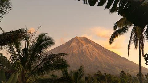 Eruption of Volcano Semeru on the island of Java. The volcano emits ash and Stock Photos
