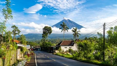 Eruption of Volcano Semeru on the island of Java. The volcano emits ash and Stock Photos