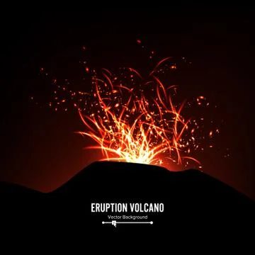 Eruption Volcano Vector. Thunderstorm Sparks. Big And Heavy Explosion From The Stock Illustration
