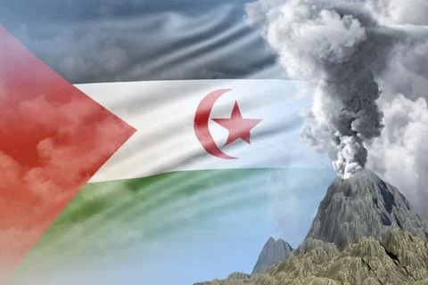 Eruption on Western Sahara flag Stock Illustration