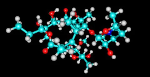 Erythromycin molecular structure isolated on black Stock Illustration