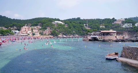 Es Camp de Mar bay and restaurant - Mallorca Beach and Landscape - timelapse Stock Footage 86196412