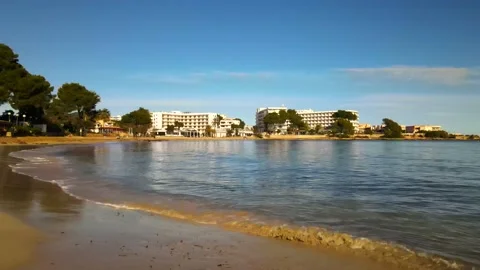 Es Canar beach in Ibiza, Spain Stock Footage 201604258
