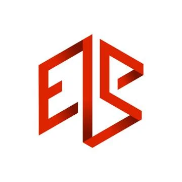ES Initials Lettermark 3D Red Cube Frame Design Stock Illustration