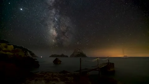 Es Vedra from Cala D hort at night. Ibiza. Time lapse. Stock Footage