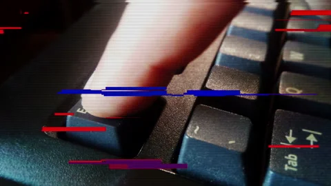 Esc key pressing on computer keyboard with glitch Stock Footage 284669563
