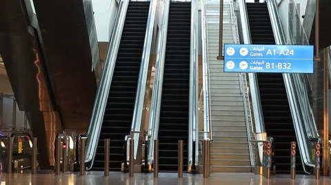 Escalator in airport Stock Footage 58801296