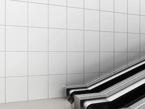 Escalator, Up and down escalators in public building. Office building or subway Illustrazione stock