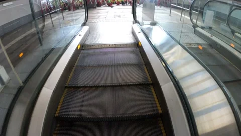 Escalator close-up. Panorama of the lobby of the monorail station. Stock Footage 162463613
