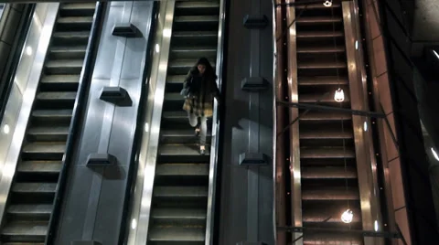Escalator commuters moving up and down Overhead shot Stock Footage 37124722