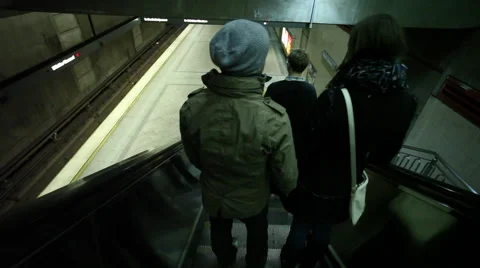 Escalator descends to subway Stock Footage 46805254