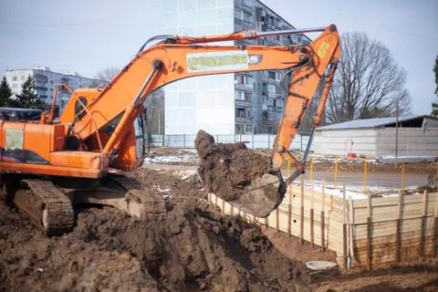 An escalator digs the ground. Stock Photos