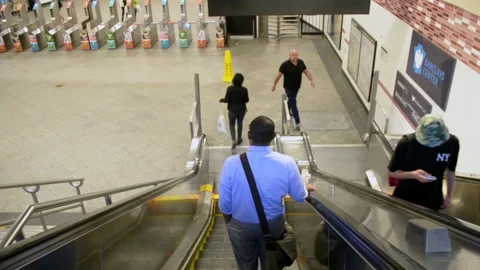 Escalator Down The Atlantic Avenue Barclay Center Stock Footage 229909665