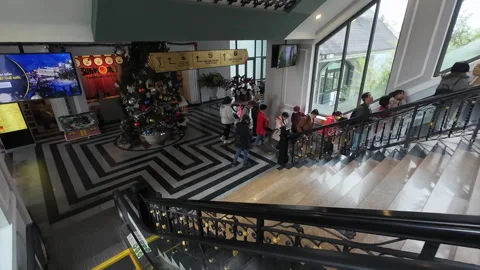 Escalator down at cable car station in Sapa Stock Footage 295086544