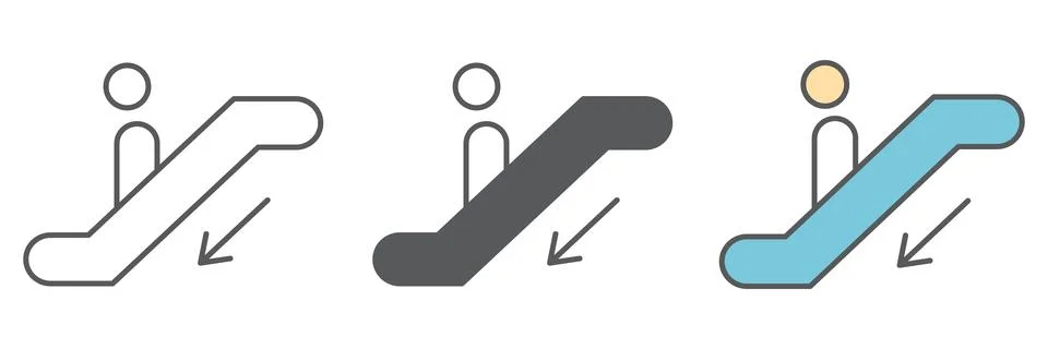 Escalator down icon collection, information and airport, man on escalator vector Stock Illustration