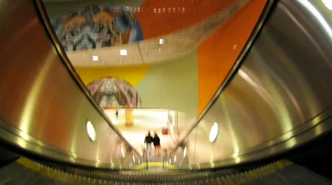 Escalator down to LA Metro Rail - Time Lapse Stock Footage 860916