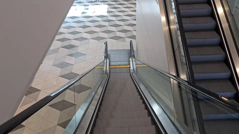 Escalator Down Ride Down the Escalator Mall Handrails Stock Footage 247796379