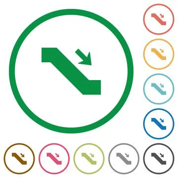 Escalator down sign flat icons with outlines Stock Illustration