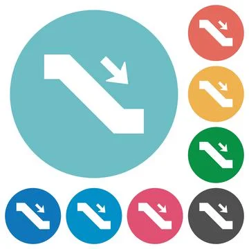 Escalator down sign flat round icons Stock Illustration