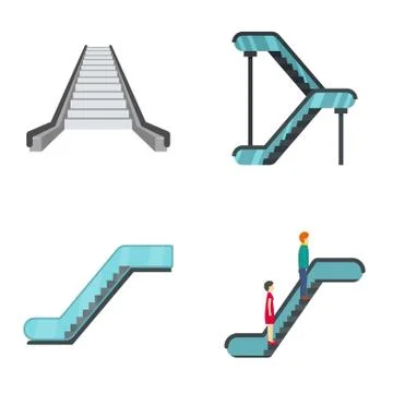 Escalator elevator icons set, flat style Stock Illustration
