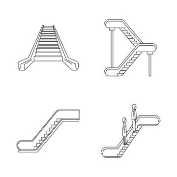 Escalator elevator icons set, outline style Stock Illustration