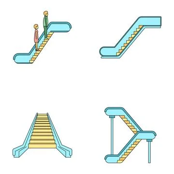Escalator elevator icons set vector color Stock Illustration