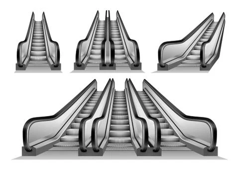 Escalator elevator mockup set, realistic style Illustrazione stock