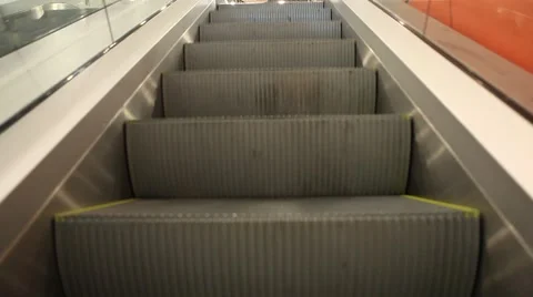 Escalator in the exhibition area. First point of view. Stock Footage 49076266