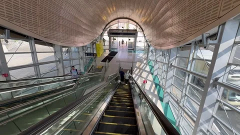 Escalator to the exit of the metro station. Dubai UAE 4 September 2026. Stock Footage 345227077