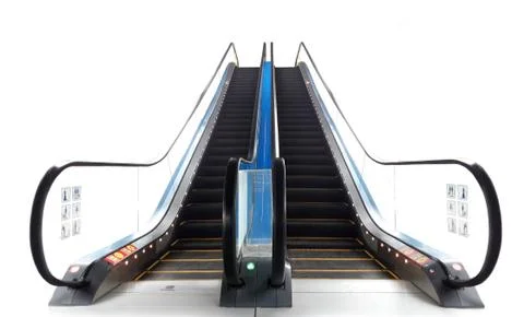 Escalator front view angle over white Stock-Fotos