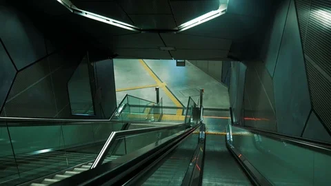 Escalator Going Down Into Futuristic Subway Station Stock Footage 96239952