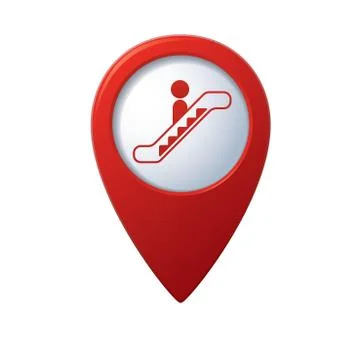 Escalator icon red map pointer Stock Illustration