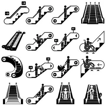 Escalator icon set, simple style Stock Illustration