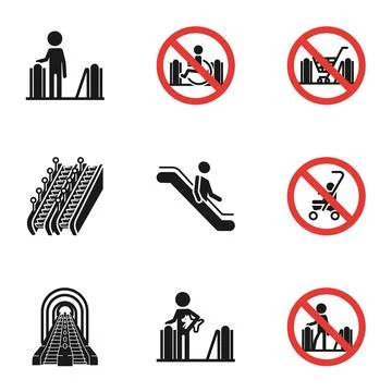 Escalator icon set, simple style Stock Illustration