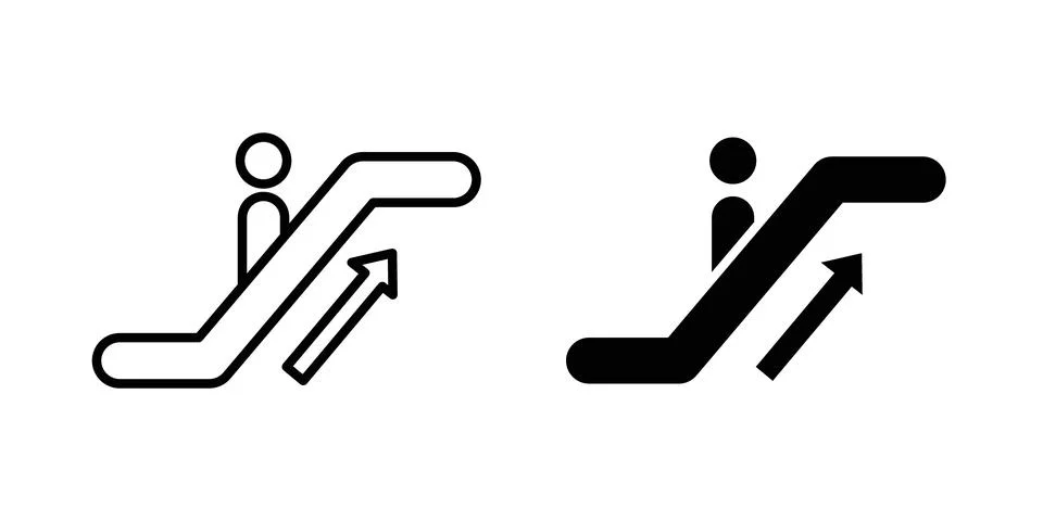 Escalator icon thin line and clipart style vector set Stock Illustration
