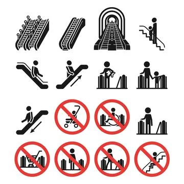 Escalator icons set, simple style Stock Illustration