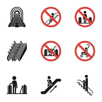 Escalator mall icon set, simple style Stock Illustration