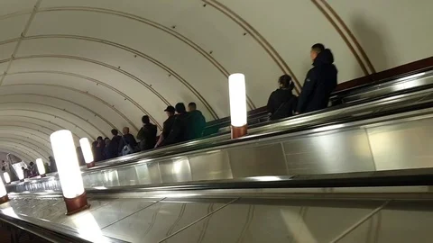 Escalator in the metro moves Stock Footage 111765887