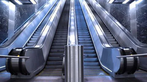 Escalator at the metro station. Empty automatic staircase in subway Stock Photos