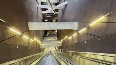 Escalator moving down at metro station in Budapest Hungary Video stock 314138351