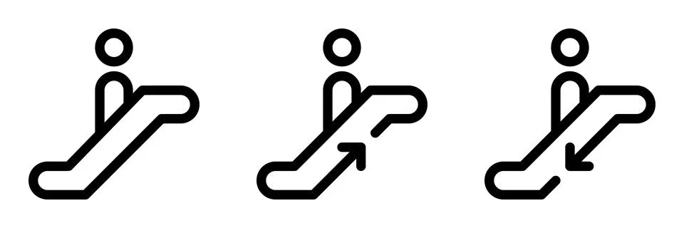 Escalator outline icons set. Vector graphics Stock Illustration