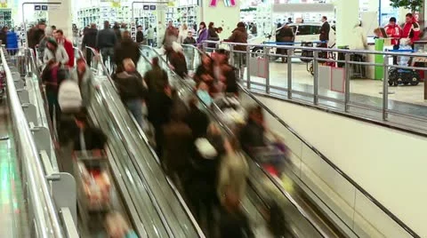 Escalator in shopping center. Timelapse. Stock Footage