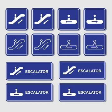 Escalator Signage Elements Collection Stickers Label Stock Illustration