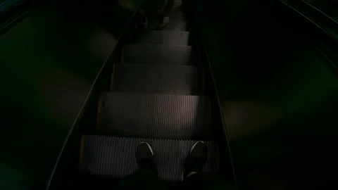 Escalator steps moving up, close up view of steps Stock Footage 307626051