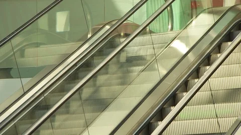 Escalator steps without people moving in a mall. Stock Footage 113565459